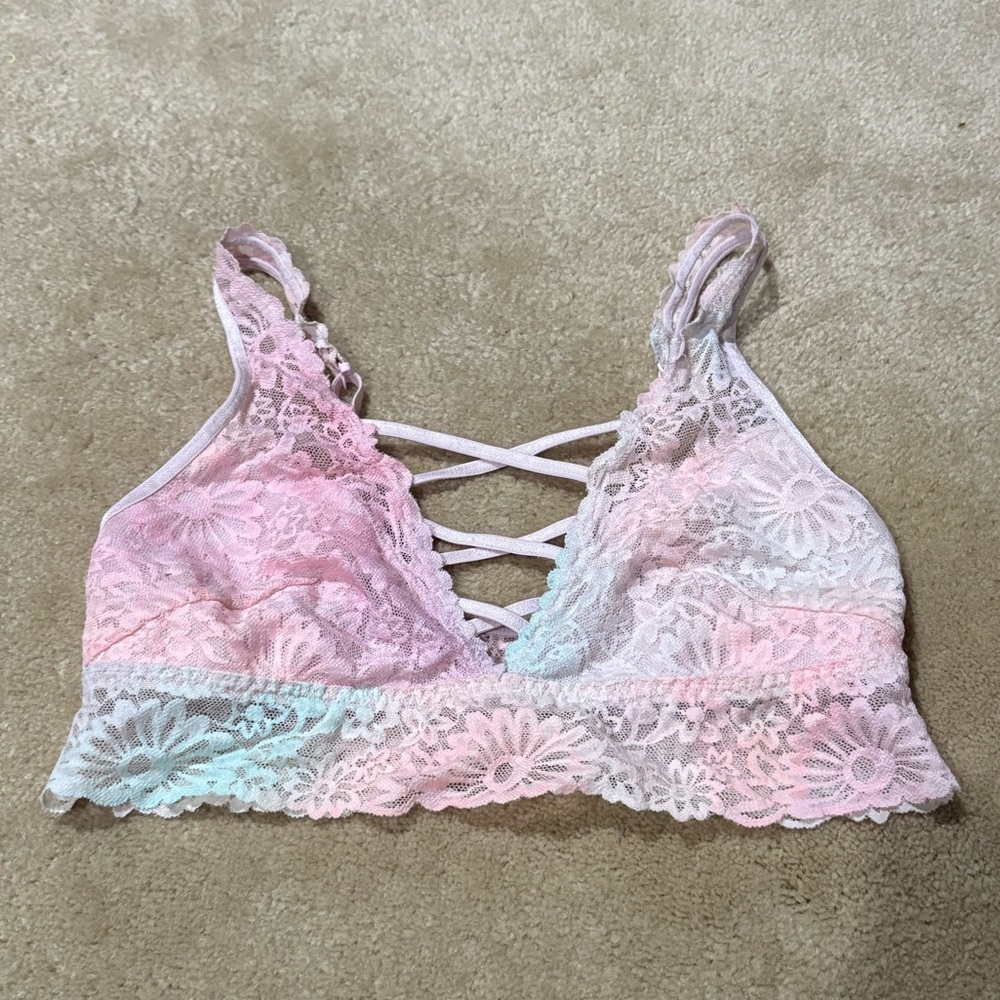 PINK Victoria's Secret Lace Bralette - Pink and White